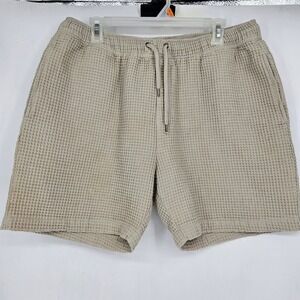 Negative Space Shorts Mens XL Waffle Weave Tan Casual Preppy Drawstring